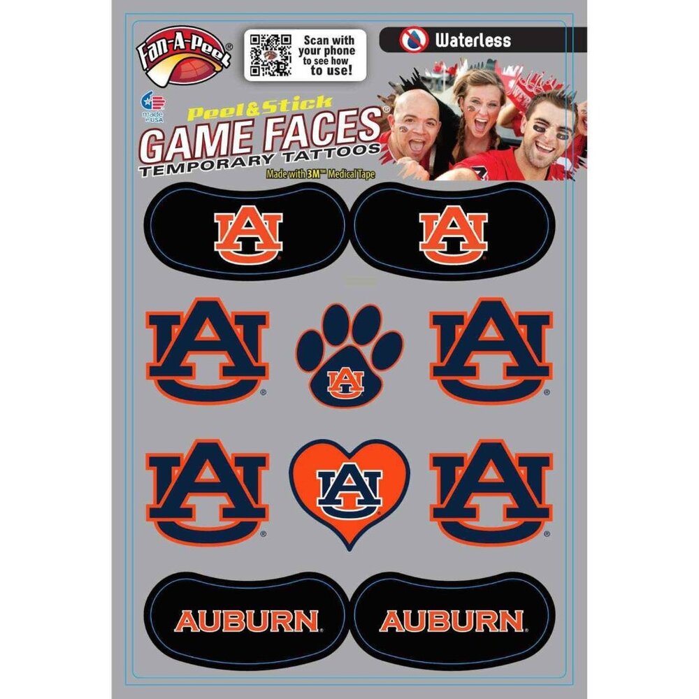 Fan-A-Peel Auburn Tigers Waterless Peel and Stick Temporary Tattoos